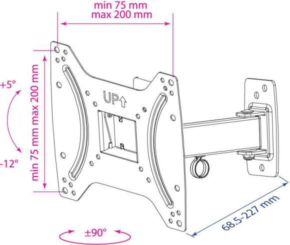 Кронштейн для телевизора Kromax OPTIMA-203 черный 15"-42" макс.25кг настенный поворот и наклон Кронштейн для телевизора Kromax OPTIMA-203 черный 15"-42" макс.25кг настенный поворот и наклон