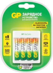 Зарядное устройство GP Rechargeable E411-270AAHCCS-2CR1 AA/AAA NiMH 2700mAh (4шт) блистер Зарядное устройство GP Rechargeable E411-270AAHCCS-2CR1 AA/AAA NiMH 2700mAh (4шт) блистер