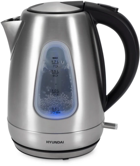 Чайник электрический Hyundai HYK-S7407 1.7л. 2200Вт серебристый матовый/черный корпус: металл