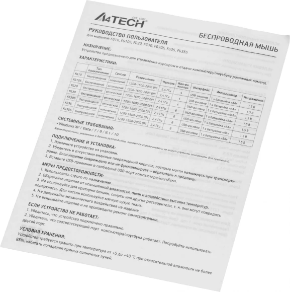 Мышь A4Tech Fstyler FG35 розовый/белый оптическая 2000dpi беспров. USB 5but (FG35 PINK)