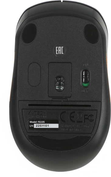 Мышь A4Tech Fstyler FG10S черный/оранжевый оптическая 2000dpi silent беспров. USB для ноутбука 4but (FG10S ORANGE)