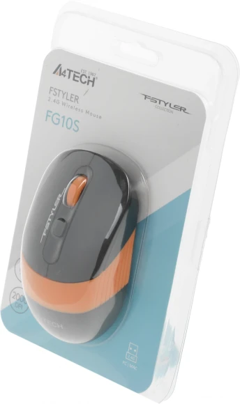 Мышь A4Tech Fstyler FG10S черный/оранжевый оптическая 2000dpi silent беспров. USB для ноутбука 4but (FG10S ORANGE)