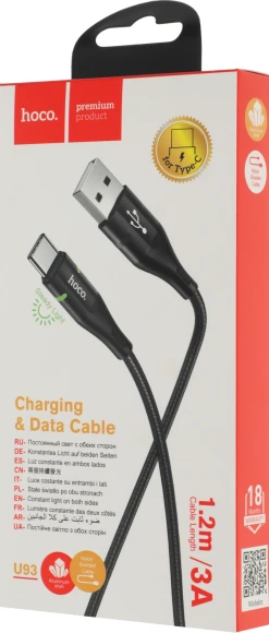 Кабель Hoco U93 Shadow Type-C USB (m)-USB Type-C (m) 1.2м черный коробка