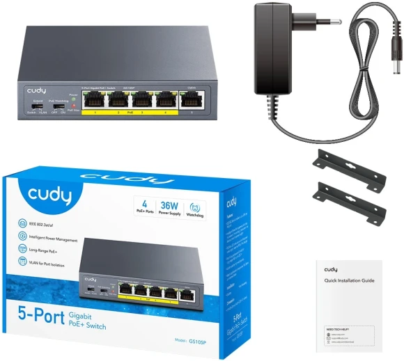 Коммутатор Cudy GS105P (L2) 5x1Гбит/с 4PoE+ управляемый