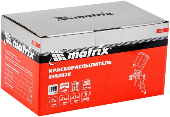 Краскораспылитель Matrix 57315 230л/мин соп.:1.8мм бак:1л серебристый Краскораспылитель Matrix 57315 230л/мин соп.:1.8мм бак:1л серебристый