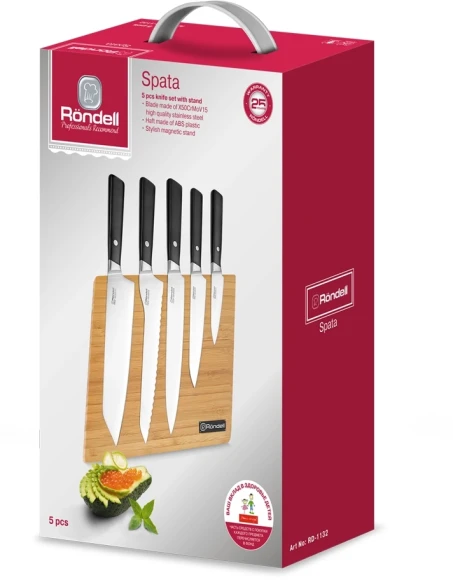 Набор ножей кухон. Rondell Spata RD-1132 компл.:6предм. с подставкой черный подар.коробка
