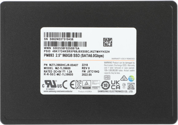 Накопитель SSD Samsung SATA-III 960GB MZ7L3960HCJR-00A07 PM893 2.5" 1 DWPD OEM Накопитель SSD Samsung SATA-III 960GB MZ7L3960HCJR-00A07 PM893 2.5" 1 DWPD OEM