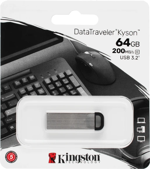 Флеш Диск Kingston 64GB DataTraveler Kyson DTKN/64GB USB3.2 серебристый/черный Флеш Диск Kingston 64GB DataTraveler Kyson DTKN/64GB USB3.2 серебристый/черный