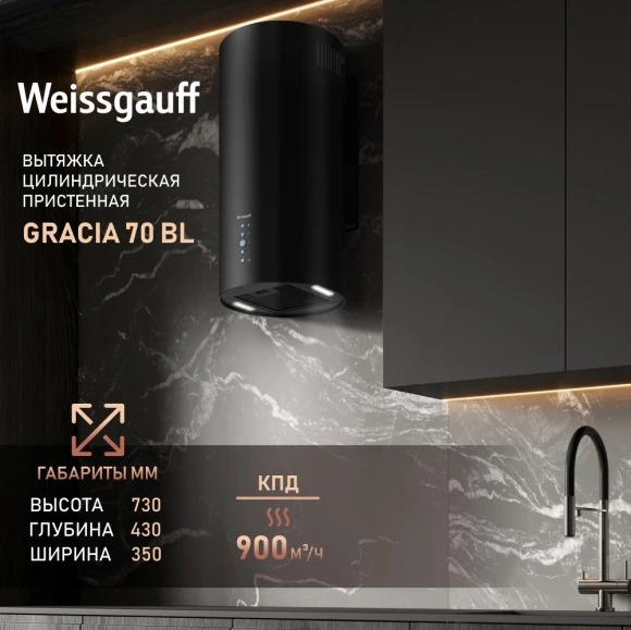 Вытяжка каминная Weissgauff Gracia 70 BL черный управление: кнопочное (1 мотор) Вытяжка каминная Weissgauff Gracia 70 BL черный управление: кнопочное (1 мотор)
