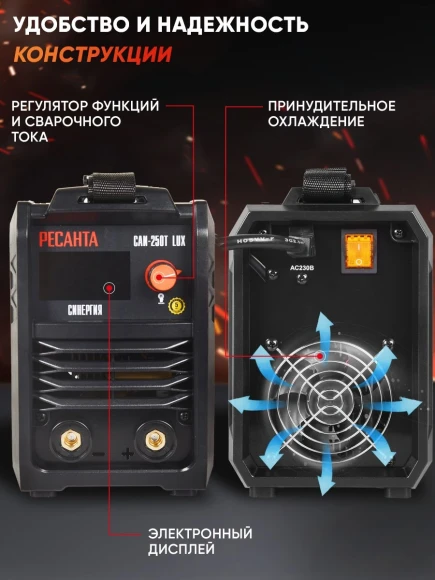 Сварочный аппарат Ресанта САИ-250Т LUX инвертор ММА DC 9.5кВт