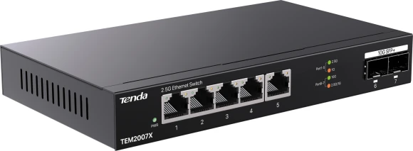Коммутатор Tenda TEM2007X (L2) 5x2.5Гбит/с 2SFP+ неуправляемый