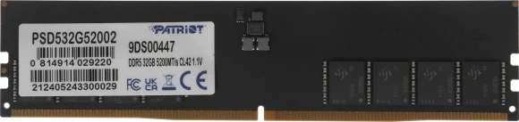 Память DDR5 32GB 5200MHz Patriot PSD532G52002 Signature RTL PC5-41600 CL42 DIMM 288-pin 1.1В single rank Ret Память DDR5 32GB 5200MHz Patriot PSD532G52002 Signature RTL PC5-41600 CL42 DIMM 288-pin 1.1В single rank Ret