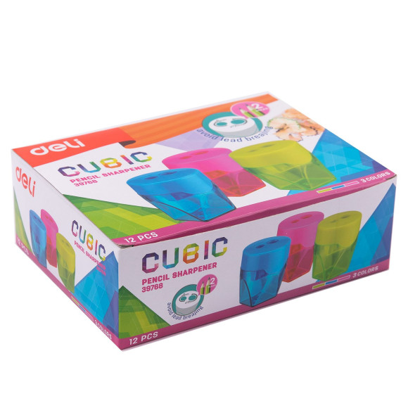 Точилка для карандашей ручная Deli E39768 2 отверстия пластик ассорти дисплей