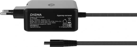 Блок питания Digma DM-U100-GAN автоматический 100W 5V-20V 5A от бытовой электросети