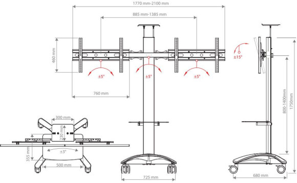 Подставка для телевизора Arm Media PT-STAND-15 серебристый 26"-55" макс.120кг напольный наклон Подставка для телевизора Arm Media PT-STAND-15 серебристый 26"-55" макс.120кг напольный наклон