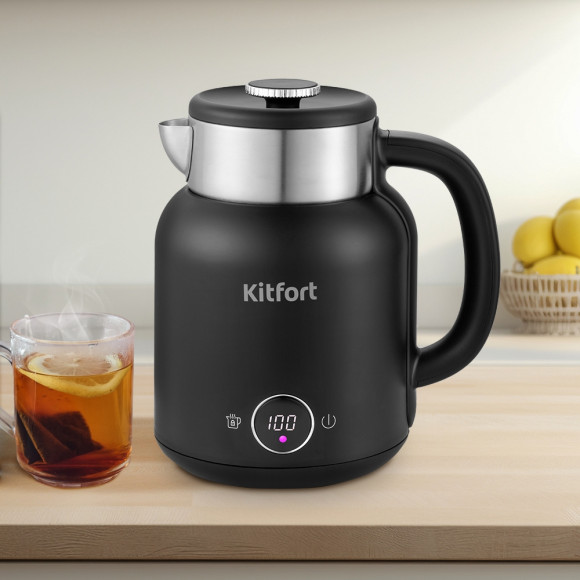 Чайник электрический Kitfort КТ-6196-1 1.5л. 2200Вт черный/серебристый корпус: пластик/металл Чайник электрический Kitfort КТ-6196-1 1.5л. 2200Вт черный/серебристый корпус: пластик/металл