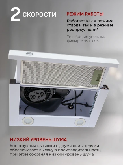 Вытяжка встраиваемая MBS Aralia 600 white белый управление: кнопочное (1 мотор)