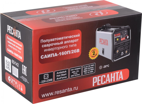 Сварочный аппарат Ресанта САИПА-160П/26В инвертор MMA DC/TIG DC 6.2кВт