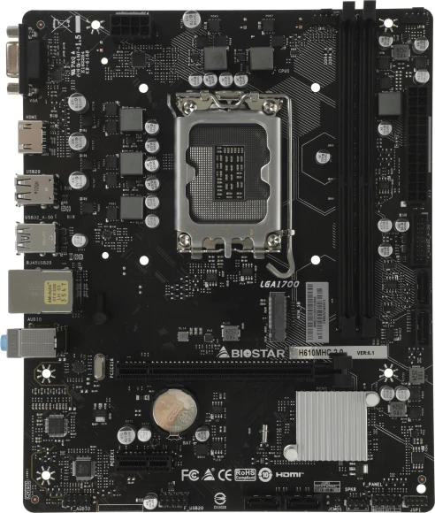 Материнская плата Biostar H610MHC 2.0 Soc-1700 Intel H610 2xDDR4 mATX AC`97 8ch(7.1) GbLAN+VGA+HDMI