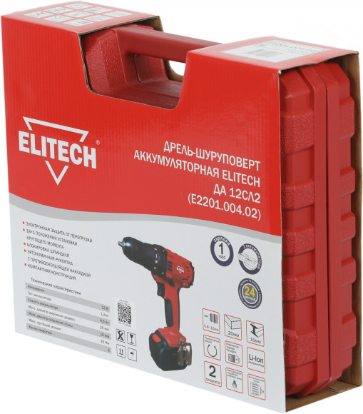 Дрель-шуруповерт Elitech ДА 12СЛ2 (Е2201.004.02) аккум. патрон:быстрозажимной (кейс в комплекте) (191612)