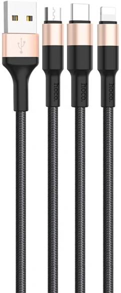 Кабель Hoco X26 Xpress one 80275 USB (m)-Lightning (m)/USB Type-C (m)/micro USB (m) 1м черный/золотистый