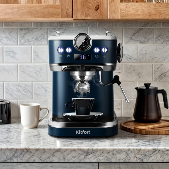 Кофеварка рожковая Kitfort КТ-7429 1360Вт синий/нержавеющая сталь