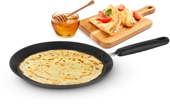 Сковорода блинная Rondell Pancake frypan RDA-128 круглая 26см покрытие: TriTitan ручка несъемная (без крышки) черный Сковорода блинная Rondell Pancake frypan RDA-128 круглая 26см покрытие: TriTitan ручка несъемная (без крышки) черный