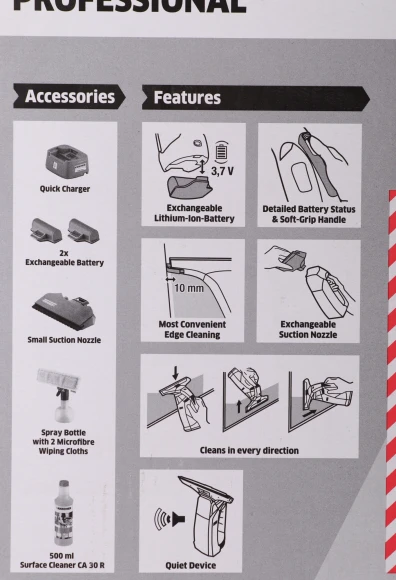 Мойщик окон Karcher Professional WVP 10 шир.скреб.:280мм пит.:от аккум. серый/желтый Мойщик окон Karcher Professional WVP 10 шир.скреб.:280мм пит.:от аккум. серый/желтый