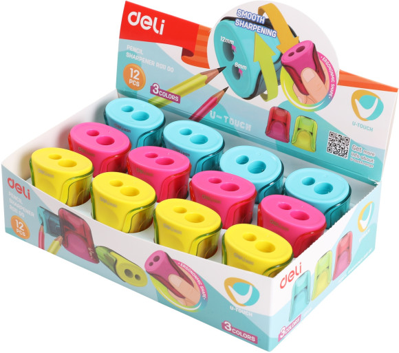 Точилка для карандашей ручная Deli ER01100 U-touch 2 отверстия пластик ассорти дисплей