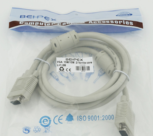 Кабель VGA (m) VGA (m) 1.8м феррит.кольца серый Кабель VGA (m) VGA (m) 1.8м феррит.кольца серый