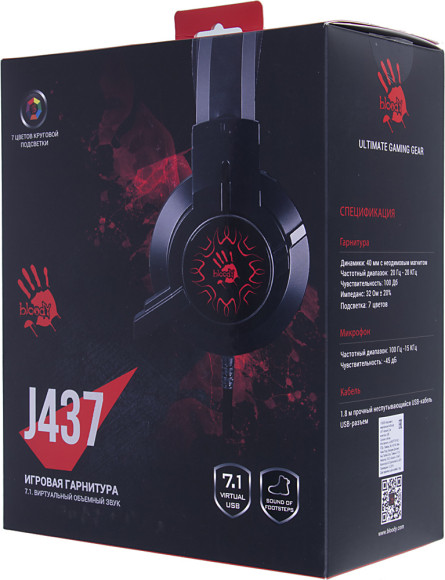 Наушники с микрофоном A4Tech Bloody J437 черный 1.8м мониторные USB оголовье (J437)