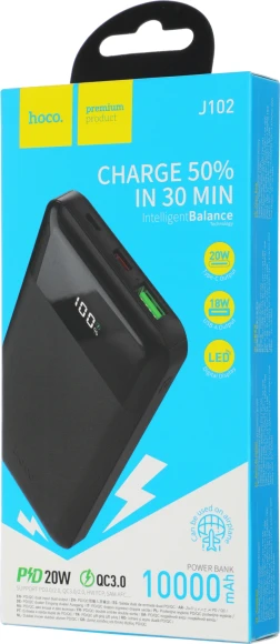 Мобильный аккумулятор Hoco J102 Cool figure 10000mAh QC3.0/PD3.0 20W 3A USB-A/USB-C черный