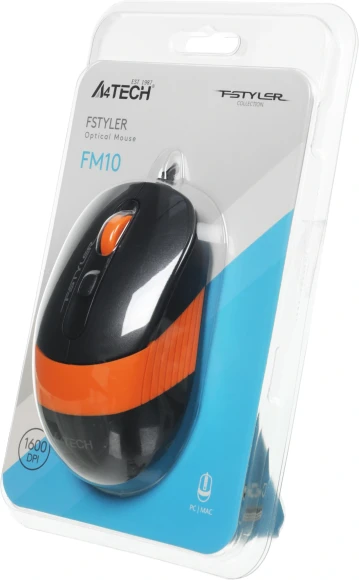 Мышь A4Tech Fstyler FM10 черный/оранжевый оптическая 1600dpi USB 4but (FM10 ORANGE)