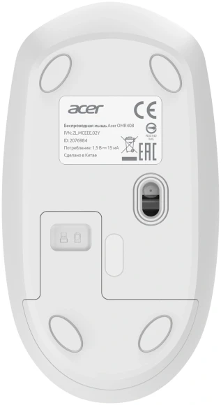 Мышь Acer OMR408 белый оптическая 1600dpi беспров. USB для ноутбука 4but (ZL.MCEEE.02Y)