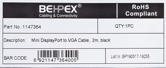Кабель 1.1v miniDisplayPort (m) VGA (m) 2м черный