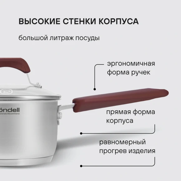 Ковш Rondell Bojole RDS-735 1.7л. d=16см (с крышкой) стальной Ковш Rondell Bojole RDS-735 1.7л. d=16см (с крышкой) стальной