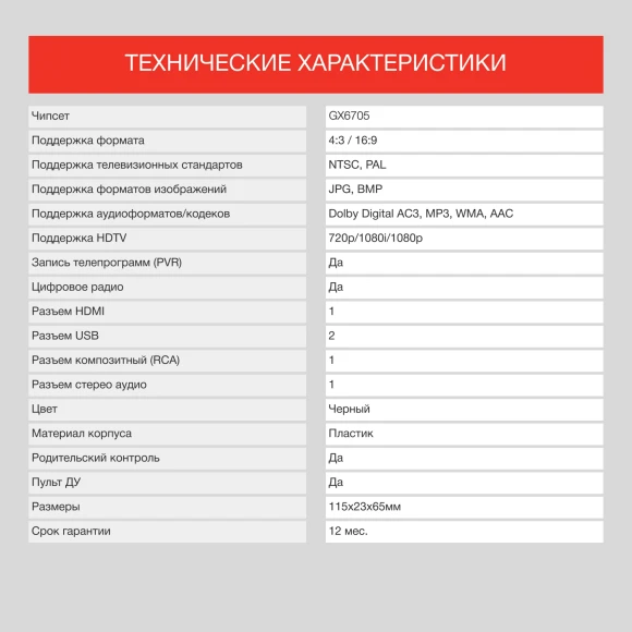 Ресивер DVB-T2 Starwind CT-220 черный Ресивер DVB-T2 Starwind CT-220 черный