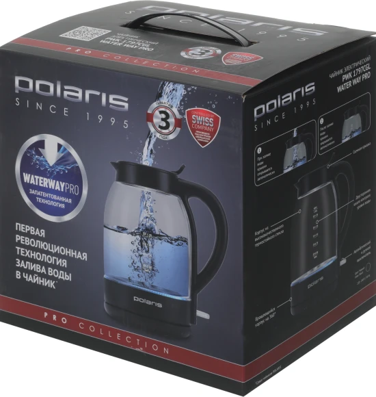 Чайник электрический Polaris PWK 1797CGL 1.8л. 2200Вт черный корпус: стекло/пластик