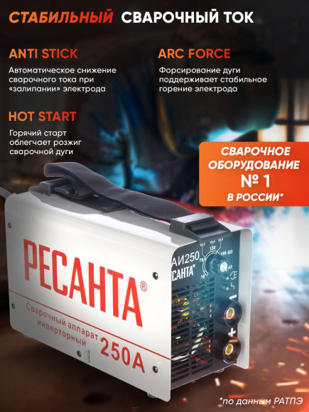 Сварочный аппарат Ресанта САИ-250 инвертор ММА DC 9.5кВт