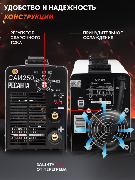 Сварочный аппарат Ресанта САИ-250 инвертор ММА DC 9.5кВт