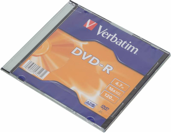 Диск DVD-R Verbatim 4.7Gb 16x Slim case (1шт)