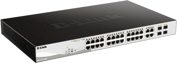 Коммутатор D-Link DGS-1210-28MP/F4A 24x1Гбит/с 4xКомбо(1000BASE-T/SFP) 24PoE+ 370W настраиваемый