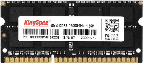Память DDR3L 8GB 1600MHz Kingspec KS1600D3N13508G RTL PC3L-12800 CL11 SO-DIMM 204-pin 1.35В single rank Ret Память DDR3L 8GB 1600MHz Kingspec KS1600D3N13508G RTL PC3L-12800 CL11 SO-DIMM 204-pin 1.35В single rank Ret