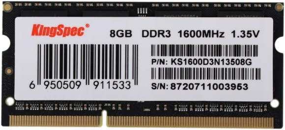 Память DDR3L 8GB 1600MHz Kingspec KS1600D3N13508G RTL PC3L-12800 CL11 SO-DIMM 204-pin 1.35В single rank Ret Память DDR3L 8GB 1600MHz Kingspec KS1600D3N13508G RTL PC3L-12800 CL11 SO-DIMM 204-pin 1.35В single rank Ret