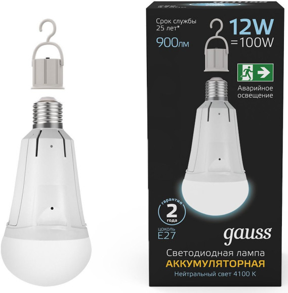 Лампа светодиодная Gauss 102002212 12Вт цок.:E27 груша 220B 4100K св.свеч.бел.нейт. (упак.:1шт)