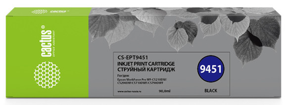 Картридж струйный Cactus CS-EPT9451 T9451 черный пигментный (90мл) для Epson WF-C5290DW/C5790DW с чипом Картридж струйный Cactus CS-EPT9451 T9451 черный пигментный (90мл) для Epson WF-C5290DW/C5790DW с чипом
