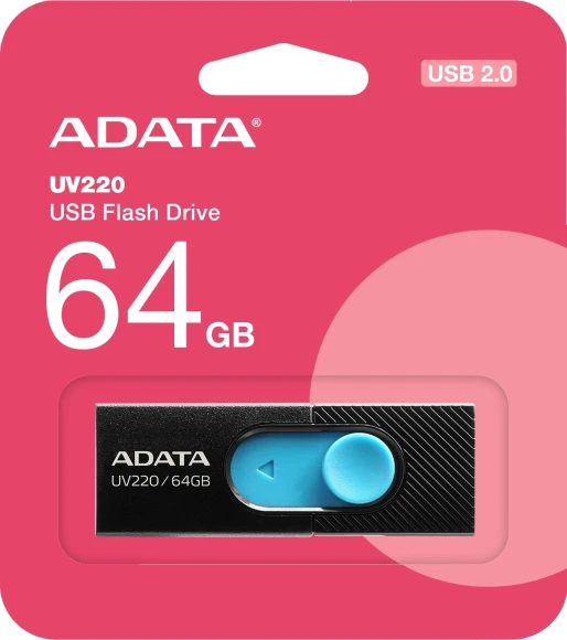 Флеш Диск A-Data 64Gb UV220 AUV220-64G-RBKBL USB2.0 черный/синий Флеш Диск A-Data 64Gb UV220 AUV220-64G-RBKBL USB2.0 черный/синий