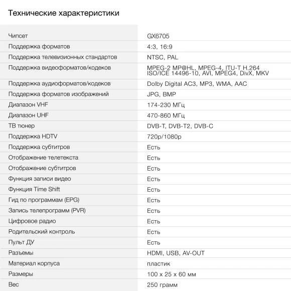 Ресивер DVB-T2 Starwind CT-160 черный