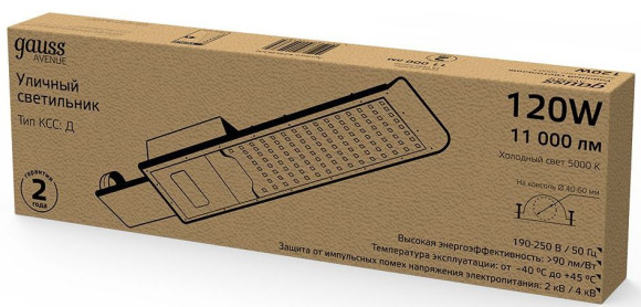 Светильник консольный Gauss 629536320 120Вт ламп.:168шт черный Светильник консольный Gauss 629536320 120Вт ламп.:168шт черный