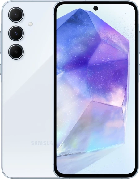 Смартфон Samsung SM-A556E Galaxy A55 5G 128Gb 8Gb голубой моноблок 3G 4G 2Sim 6.6" 1080x2340 Android 14 50Mpix 802.11 a/b/g/n/ac/ax NFC GPS GSM900/1800 GSM1900 Protect microSD max1024Gb